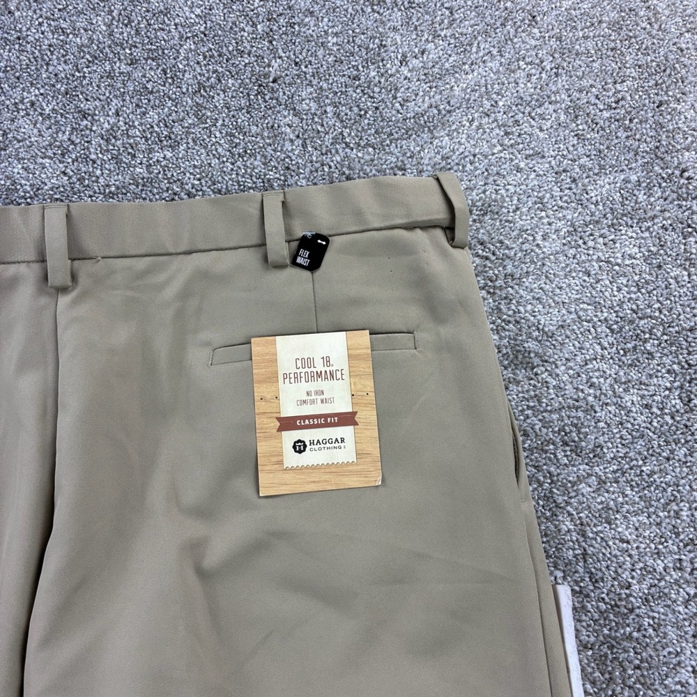 NWT Haggar Cool 18 Performance Khaki Pants Mens 40x29 Beige Classic Fit Pleated - Picture 5 of 6